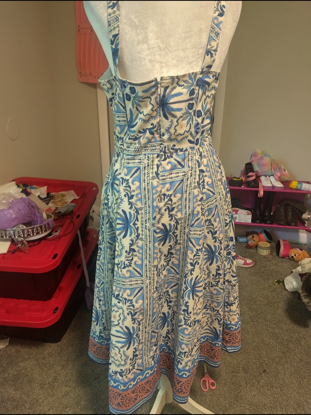 Avec Les Filles Blue, Cream & Rust Tile-Print Midi Dress - Picture 7 of 8